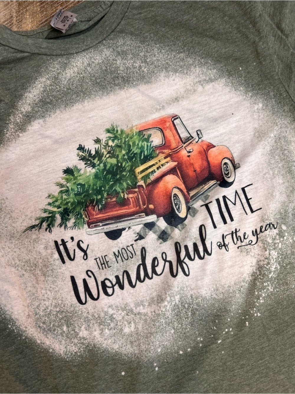 Gildan Green Holiday Truck Tee with Red Truck Graphic